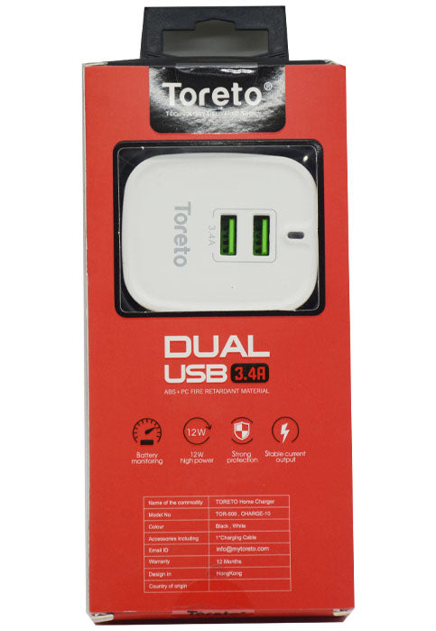شاحن منزلي 2 مخرج *- توريتو TORETO DUAL USB HOME CHARGER TOR-508