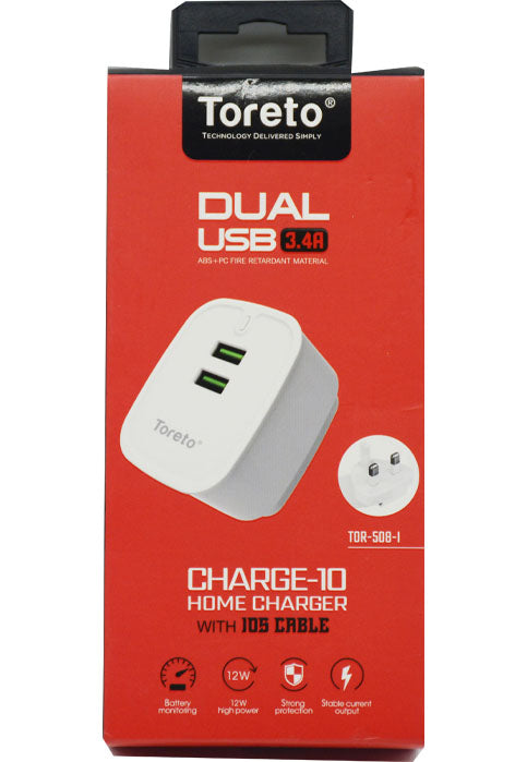 شاحن منزلي 2 مخرج *- توريتو TORETO DUAL USB HOME CHARGER TOR-508