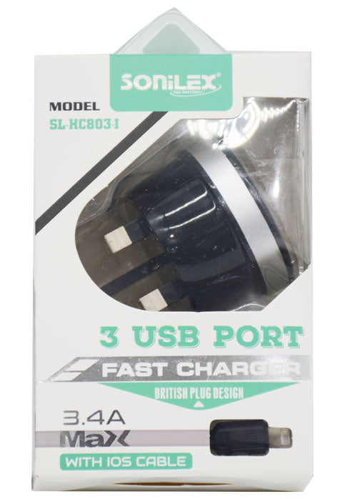 شاحن هواتف 3 مخرج - سونيلكس SONILEX 3 USB PORT HOME CHARGER SL-HC803-I