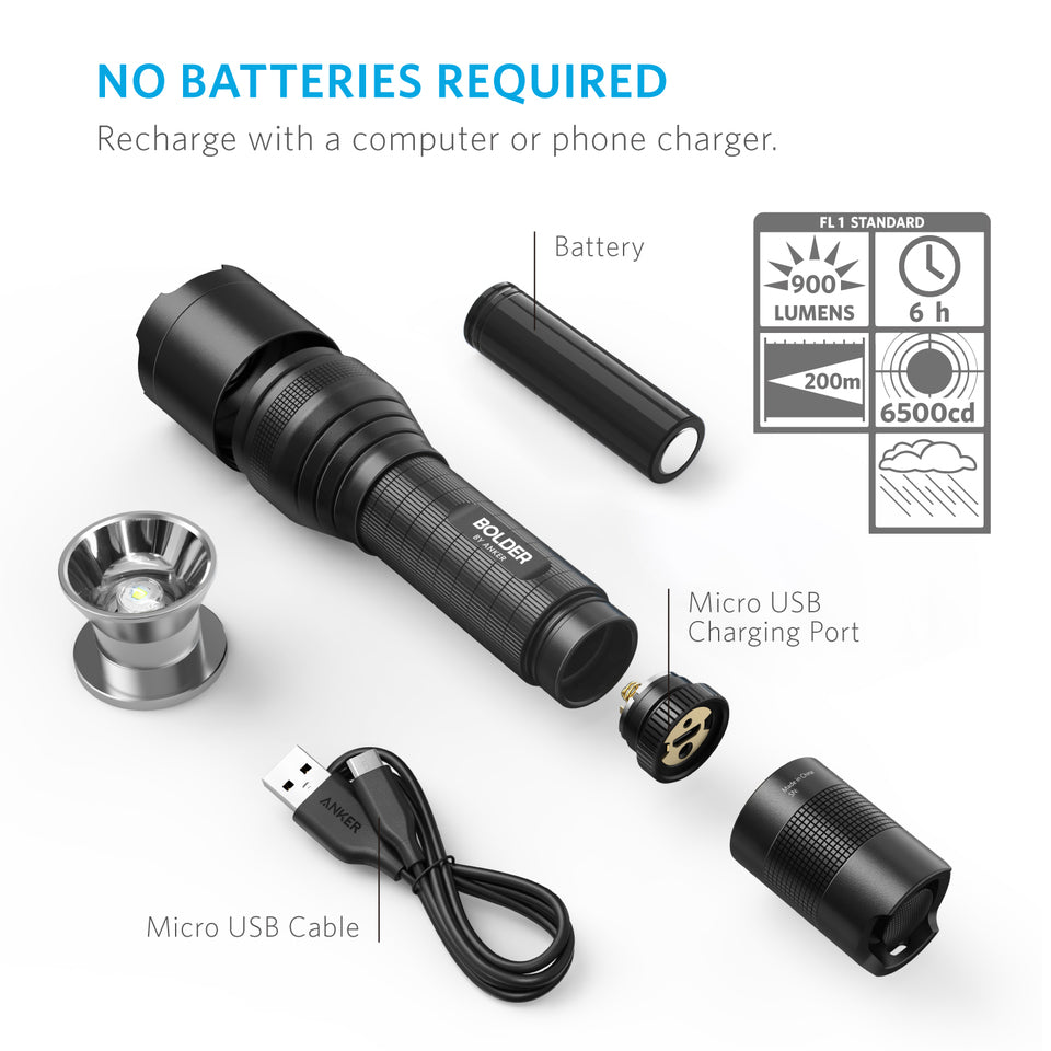anker bolder lc90 rechargeable flashlight 2-Cell Flashlight, IPX5 Water-Resistant, Zoomable, LED Torch (for Camping and Hiking) with Super Bright 900 Lumens CREE LED, 5 Light Modes: Amazon.com: Tools & Home Improvement