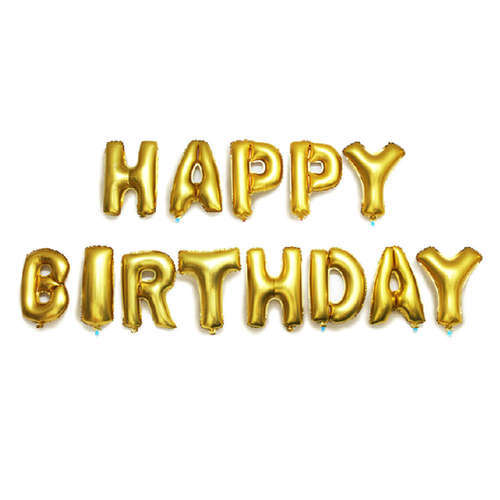 Helium Baloon Happy Birthday Gold 16"