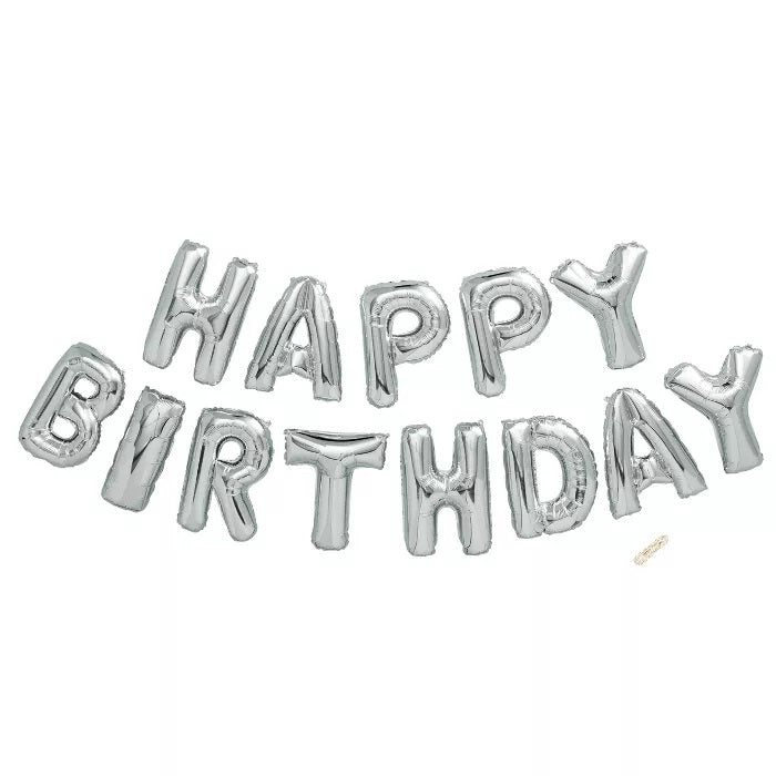 Helium Baloon Happy Birthday Silver 16"
