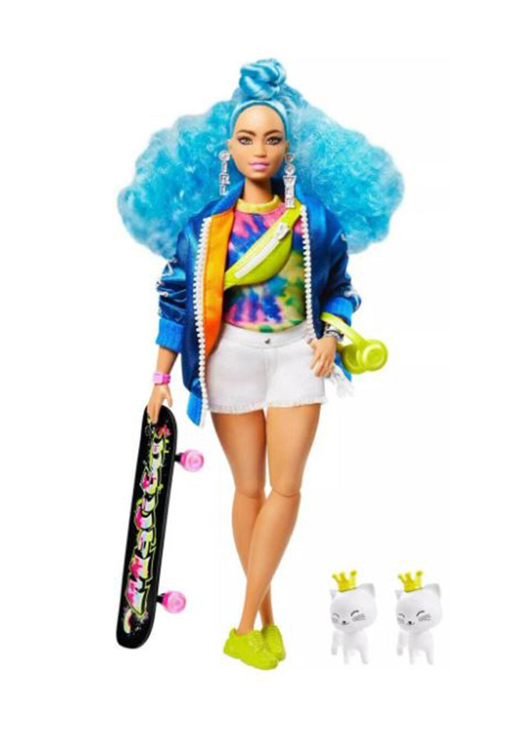 Barbie Extra in Bomber Jacket with Skateboard & 2 Pet Kittens Doll
