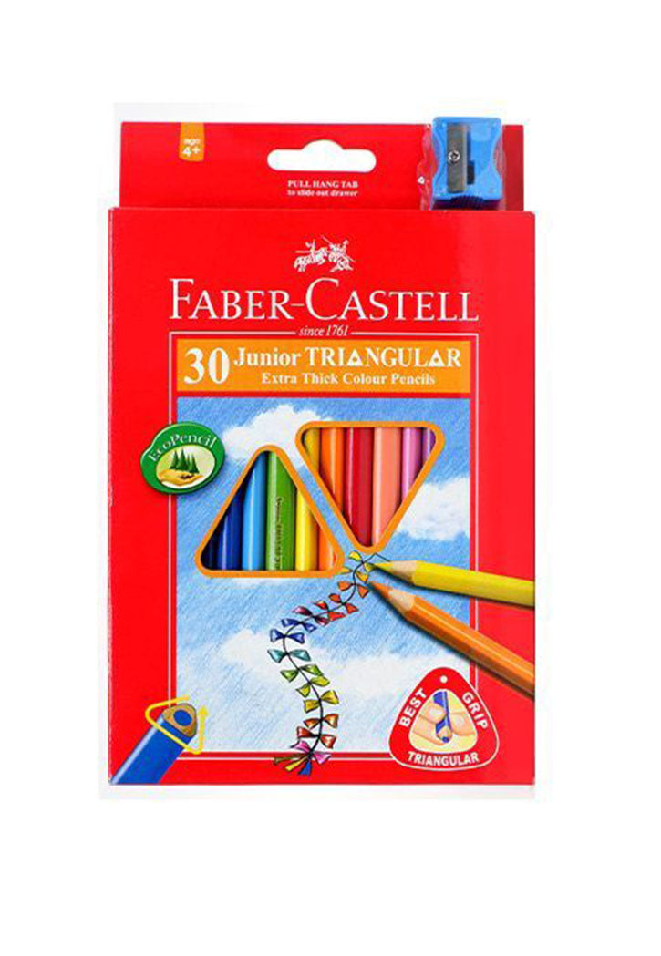 Faber Castell - 30 Junior Triangular Extra Thick Color Pencils With Sharpener