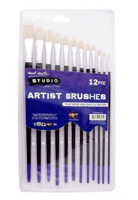 MONT MARTE STUDIO ARTIST BRUSHES 12PCS FLAT HEAD 1-12