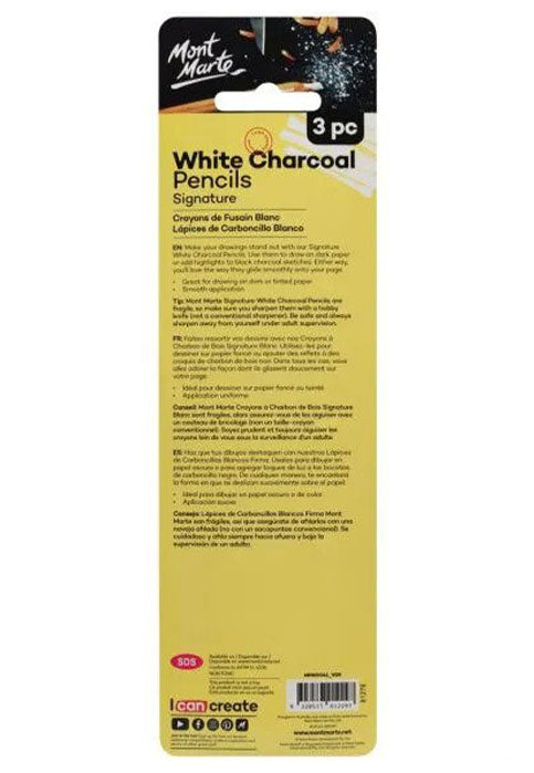 MONT MARTE WHITE CHARCOAL PENCILS SIGNATURE 3PCS PACK