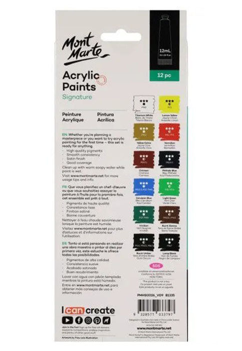 MONT MARTE SIGNATURE ACRYLIC PAINT 12COLX12ML