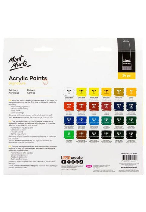 MONT MARTE SIGNATURE ACRYLIC PAINTS 24COLX12ML