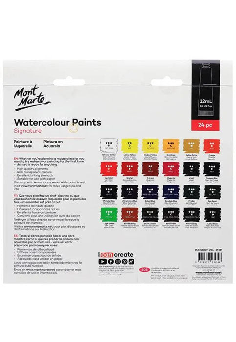 MONT MARTE SIGNATURE WATERCOLOUR PAINTS 24COLX12ML