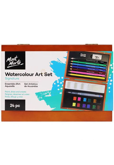 MONT MARTE SIGNATURE WATERCOLOUR ART SET 24PCS IN WOODEN BOX