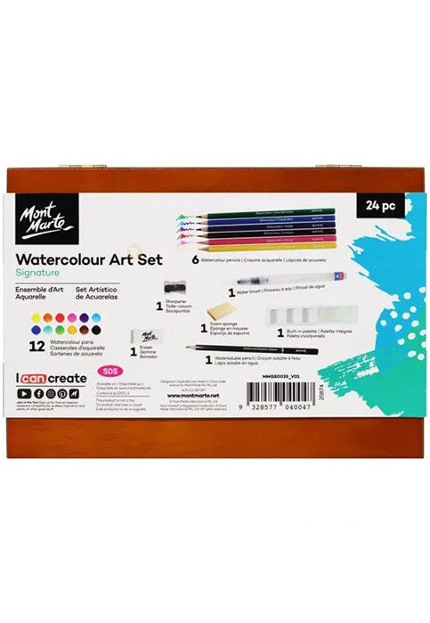 MONT MARTE SIGNATURE WATERCOLOUR ART SET 24PCS IN WOODEN BOX