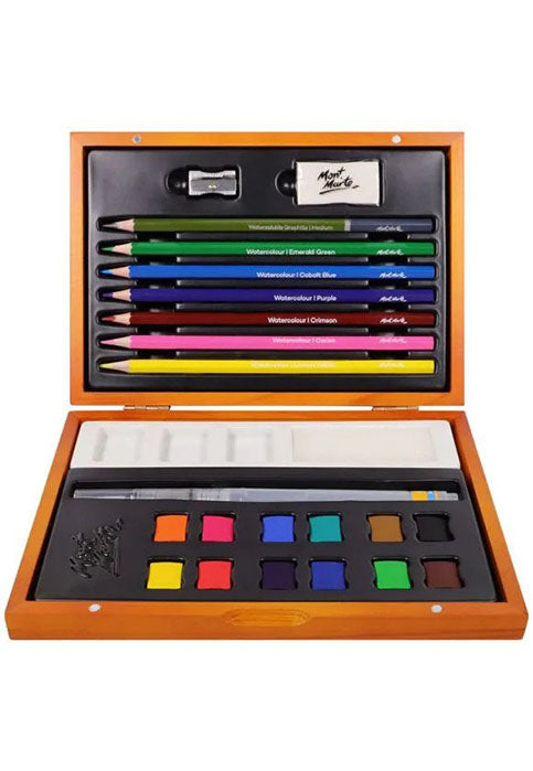 MONT MARTE SIGNATURE WATERCOLOUR ART SET 24PCS IN WOODEN BOX