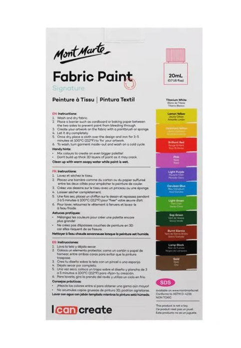 طقم الوان للرسم على القماش - مونت مارت MONT MARTE FABRIC PAINT SIGNATURE 12COLX20ML