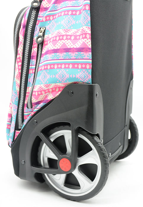 حقيبة مدرسية عجلات تروليWIRES BIG WHEEL PRINTED TROLLEY BAG BLACK PINK PRINT
