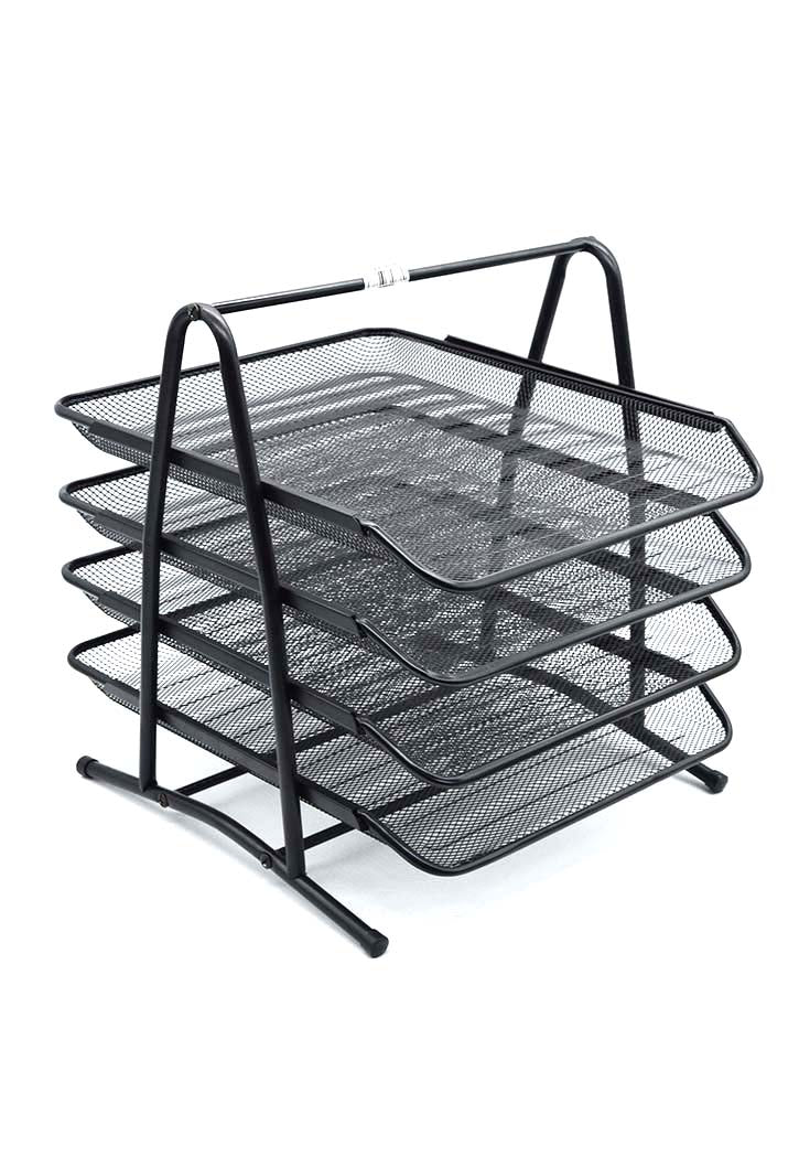 Metal Mesh 4 Tier Document Tray (Black)