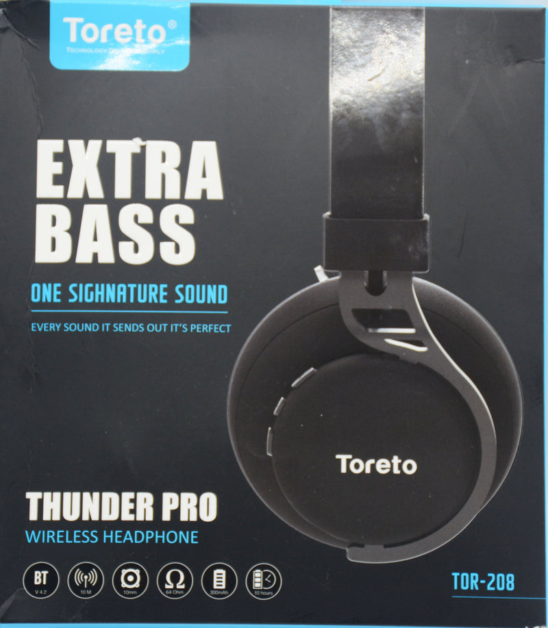 سماعات راس لاسلكية *- توريتو TORETO WIRELESS HEADPHONE THUNDER PRO TOR-208