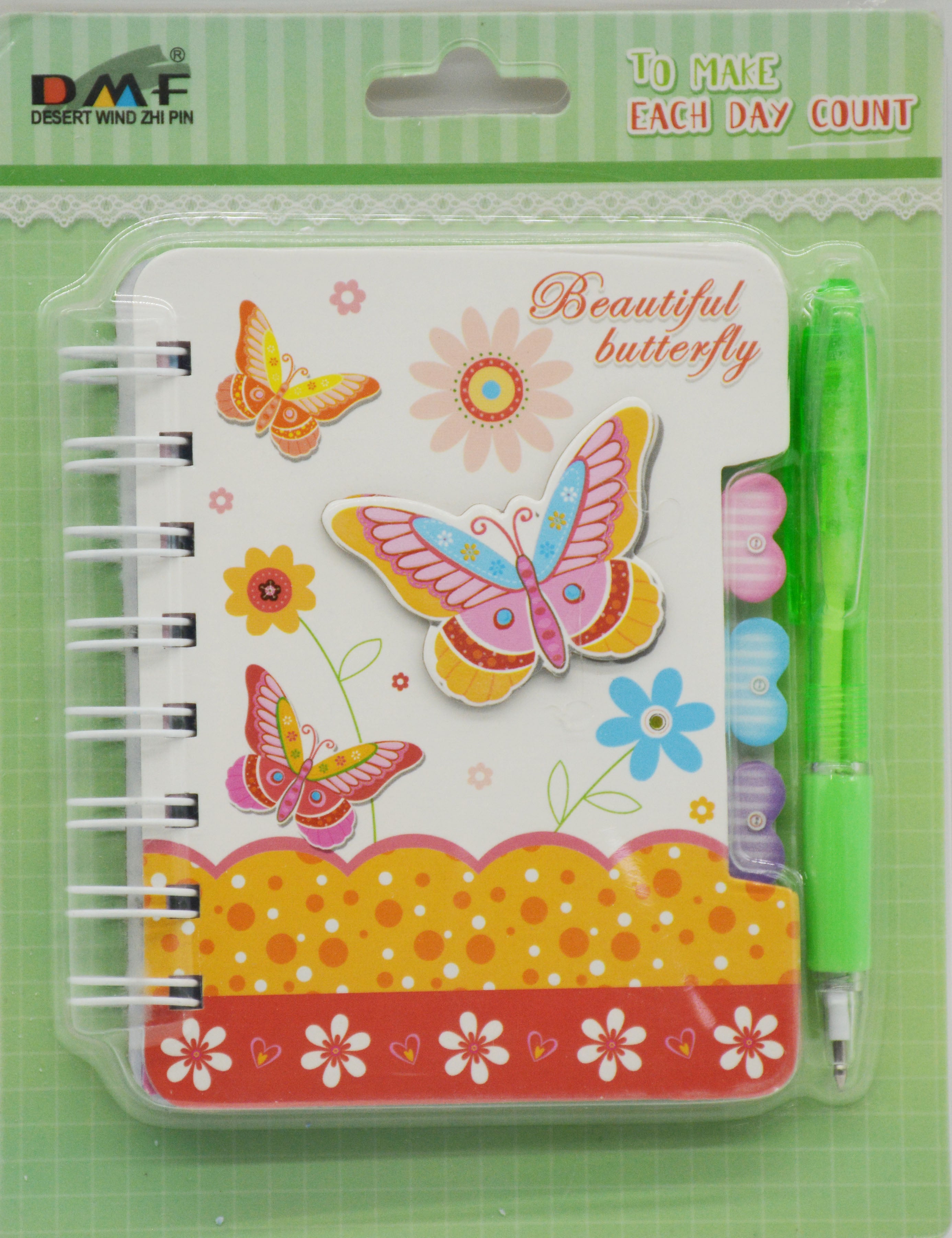 دفتر ملاحظات مع قلم - فراشة DMF SPIRAL A6 NOTEBOOK+ PEN SET-BEAUTIFUL BUTTERFLY