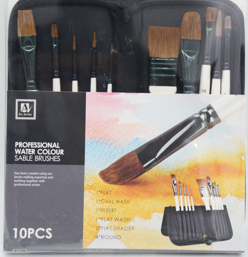 ART NATION PROFESSIONAL WATER COLOUR SABLE SERIES 10PCS PACK