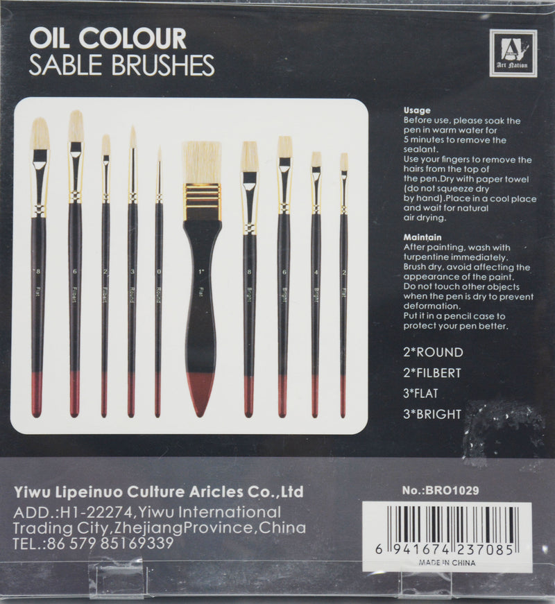 ART NATION PROFESSIONAL OIL COLOUR SABLE SERIES 10PCS PACK