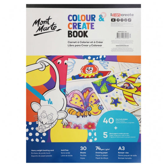 MONT MARTE COLOUR & CREATE BOOK 74GSM 30SHT A3