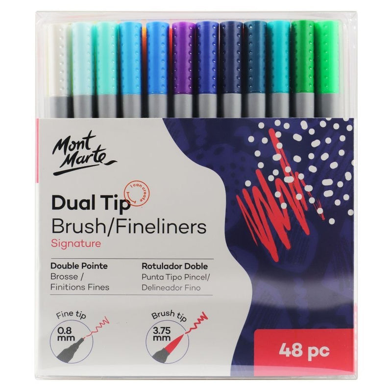 MONT MARTE SIGNATURE DUAL TIP BRUSH/FINELINERS 48PCS PKT