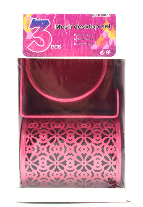 METAL MESH DESKTOP SET 3PCS SET-FUSHCIA