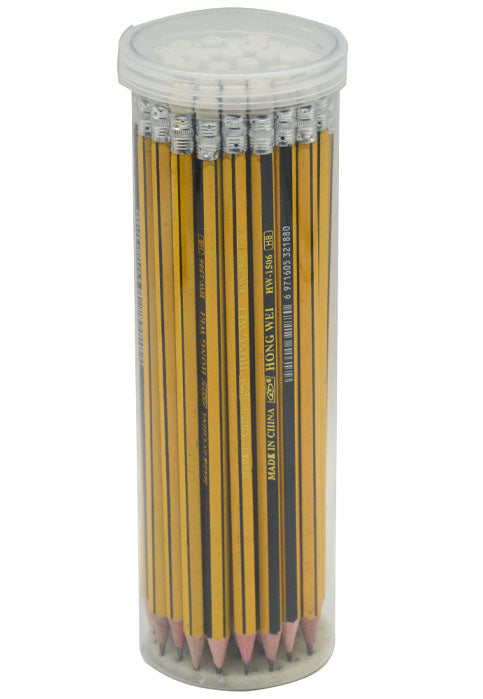 HB PENCIL W/ERASER 48PCS IN PVC RND BOX