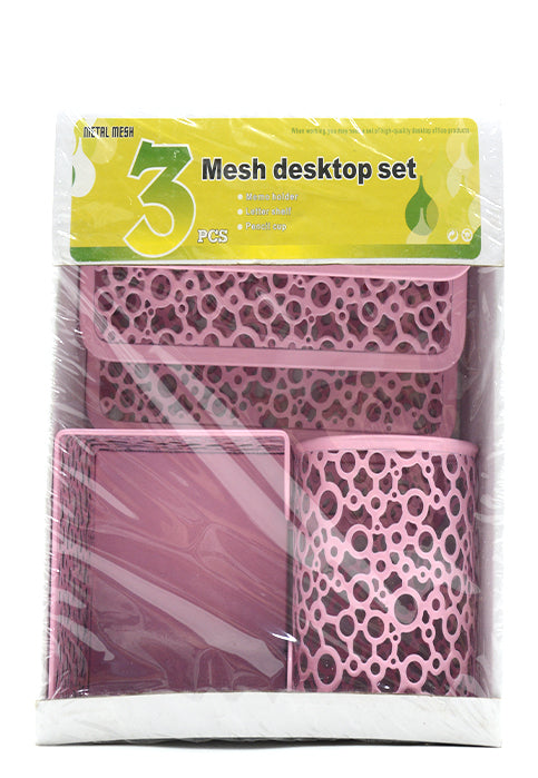 METAL MESH DESKTOP 3PCS SET CIRCLE DESIGN-PINK