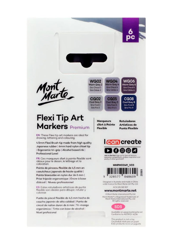 MONT MARTE PREMIUM FLEXI TIP ART MARKERS 6PCS PKT