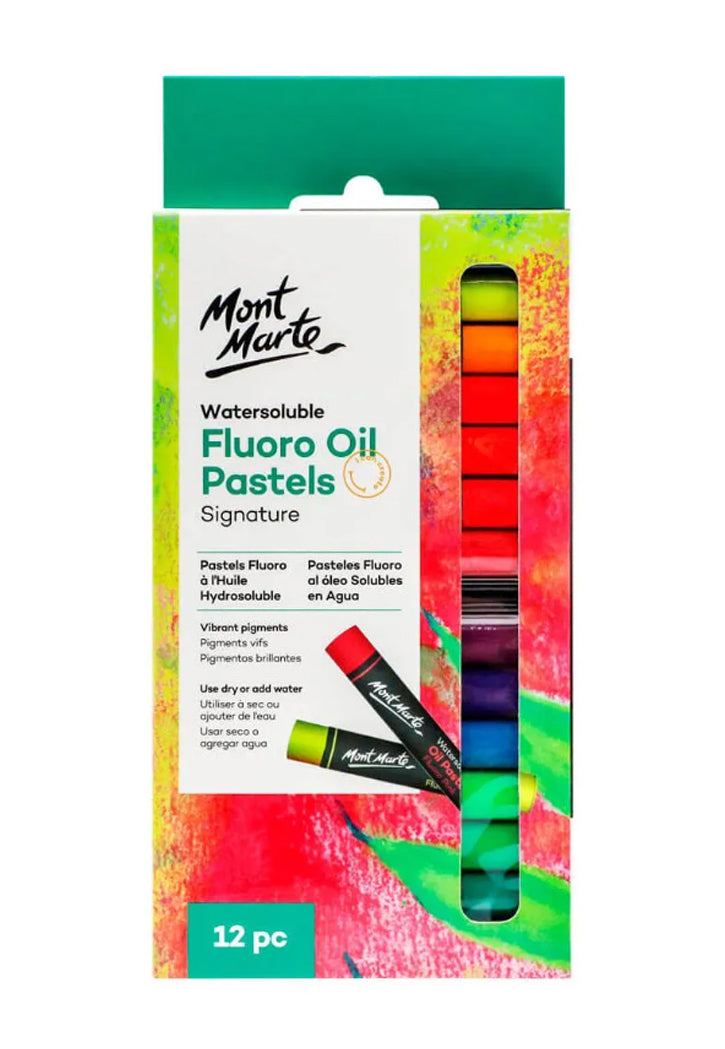 MONT MARTE SIGNATUE WATERSOLUBLE FLUORO OIL PASTELS 12PCS PKT