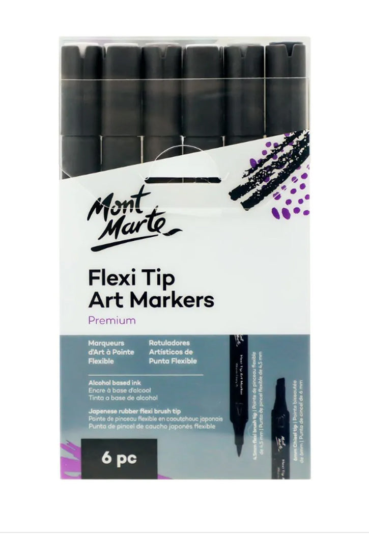 MONT MARTE PREMIUM FLEXI TIP ART MARKERS 6PCS PKT