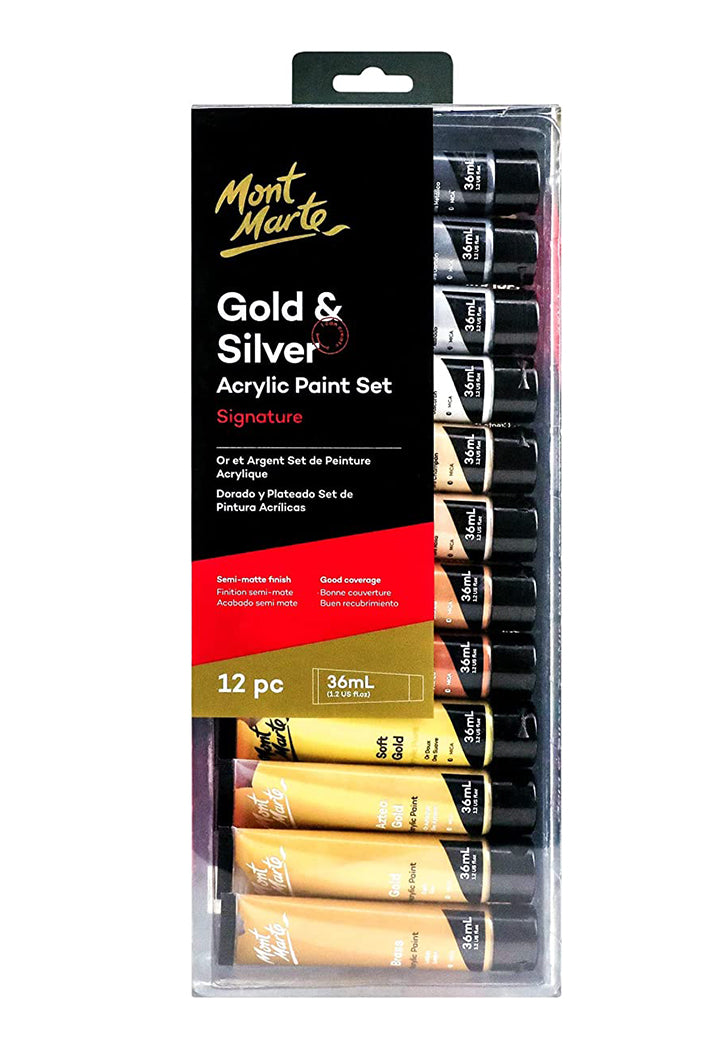 MONT MARTE SIGNATURE GOLD & SILVER ACRYLIC PAINT SET 12PCSX36ML