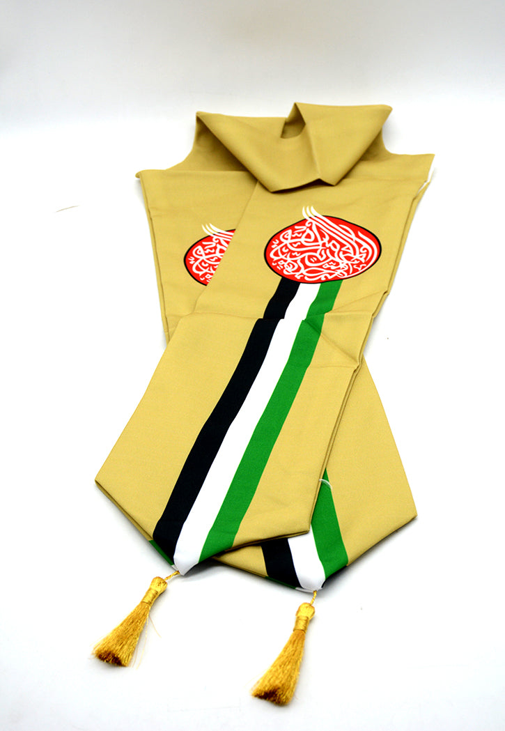 UAE COLLAR SHAPE SCARF KHAKI W/ GOLDEN TUSSEL