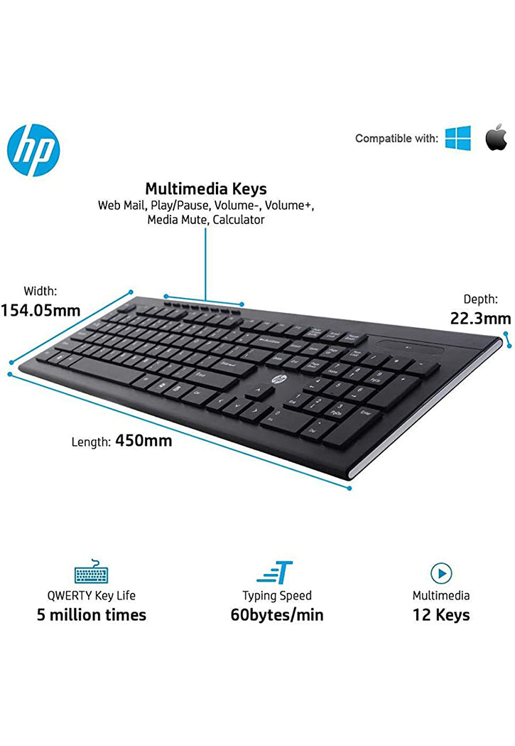 كيبورد لوحة مفاتيح مع ماوس HP WIRELESS KEYBOARD & MOUSE CS10 BLACK COMBO