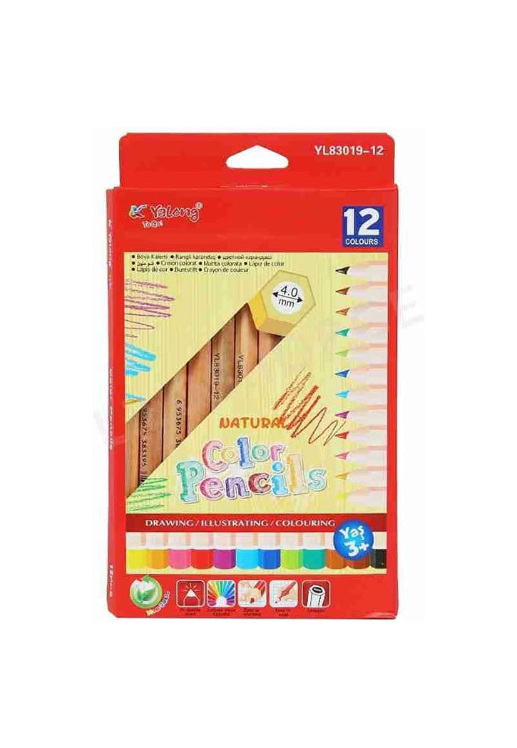 طقم اقلام رصاص خشبية ملونة حجم كبير 4مم 12لون