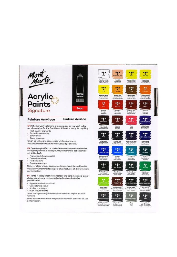 MONT MARTE SIGNATURE ACRYLIC PAINTS 36PCSX12ML