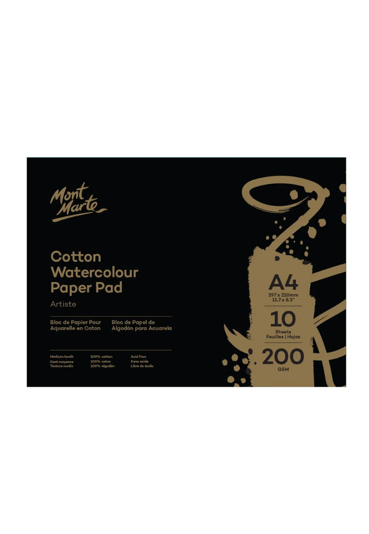 MONT MARTE COTTON WATERCOLOUR PAPER PAD 10SHT 200GSM A4