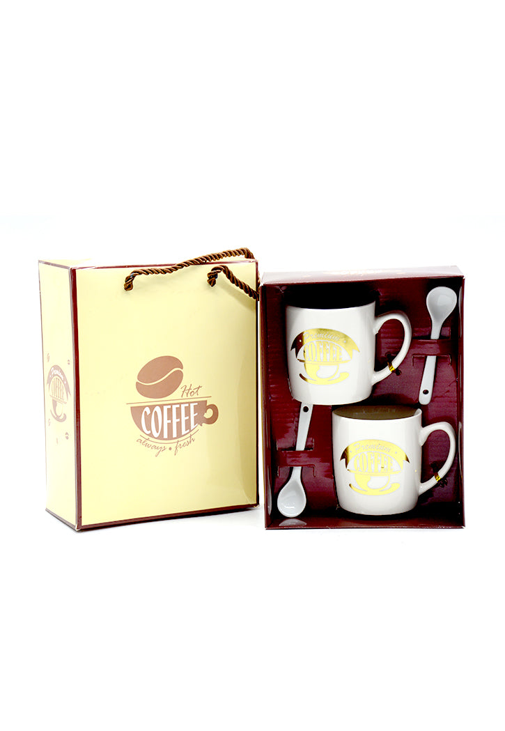 HOT COFFEE CERAMIC MUG 2PCS W/2 SPOON 23069