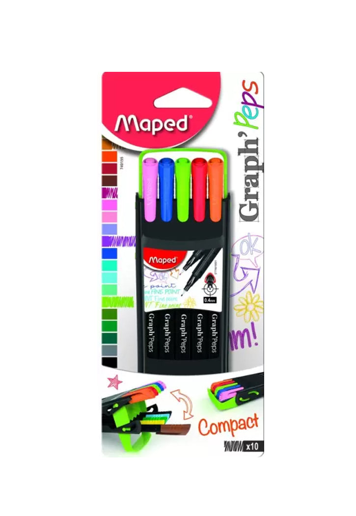 طقم اقلام رسم فلوماستر ملونة راس رفيع 10 لون