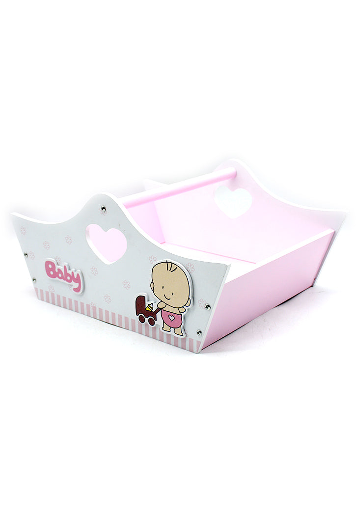 WOODEN BABY BASKET 41X32X12CM PINK