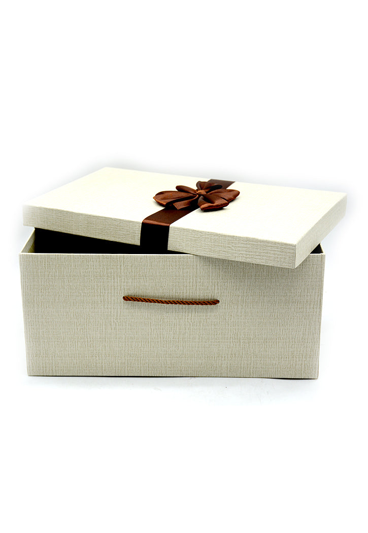 RECTANGLE PAPER GIFT BOX W/ROPE HANDLE & RIBBON SMALL-1