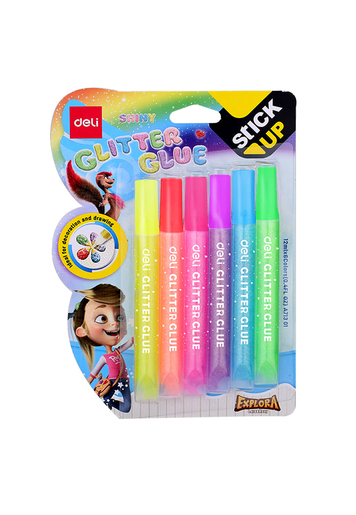 DELI SHINY GLITTER GLUE 6PCS BLISTER 12MLX6COLOR