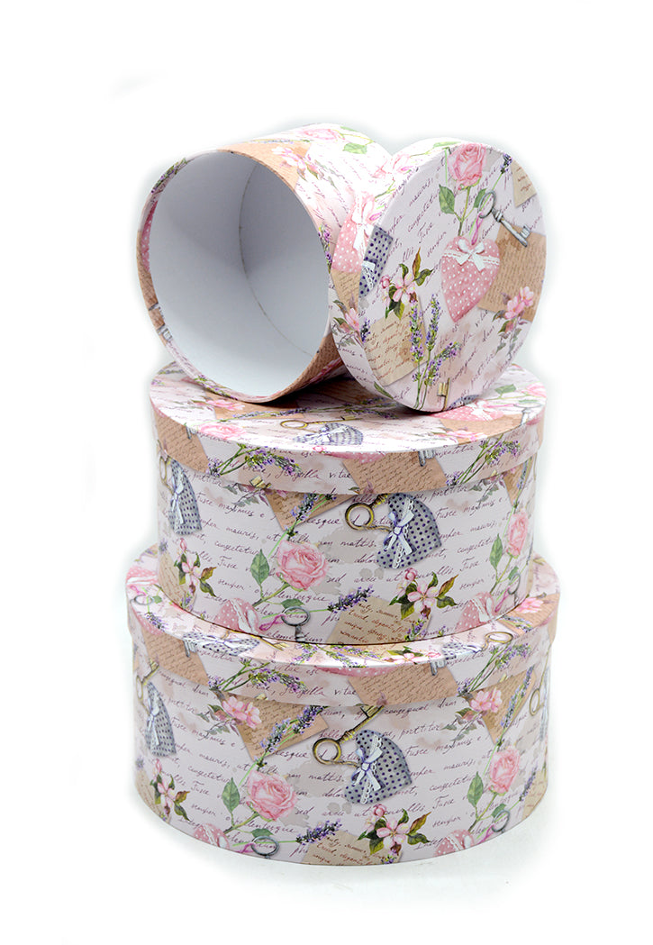 ROUND PAPER GIFT BOX FLOWER DESIGN ASSTD-7