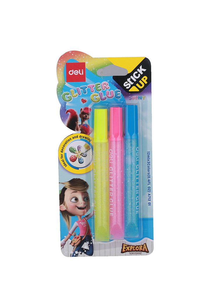 DELI SHINY GLITTER GLUE 6PCS BLISTER 12MLX3COLOR
