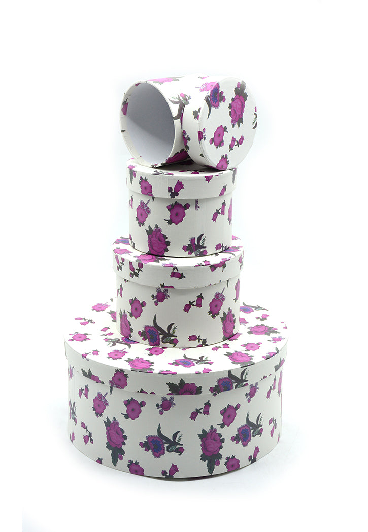 ROUND PAPER GIFT BOX FLOWER DESIGN ASSTD-7