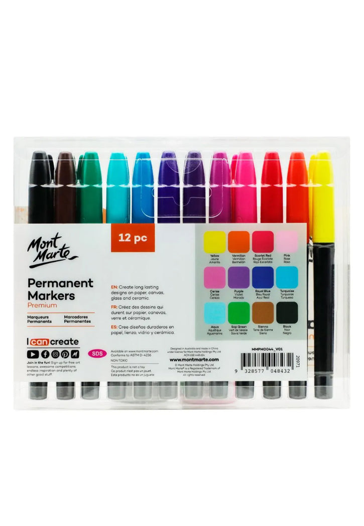 MONT MARTE PREMIUM PERMANENT MARKERS 12PCS PKT