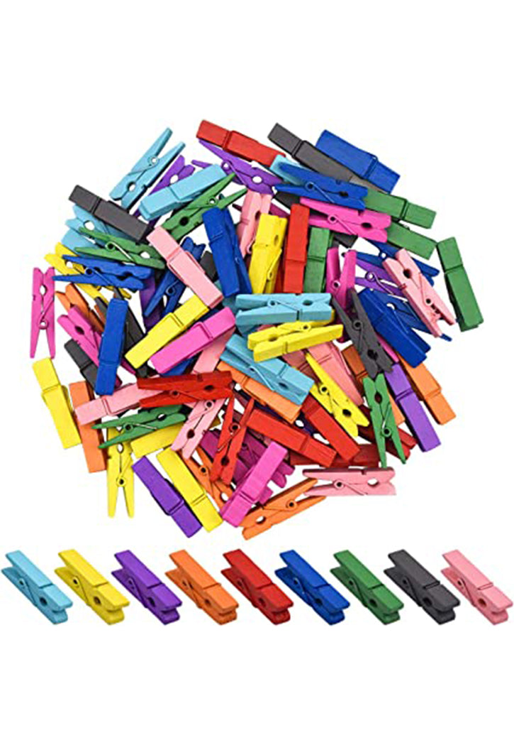 MINI WOODEN CLIPS 40PCS IN PVC BOX PRIMARY+COLOR