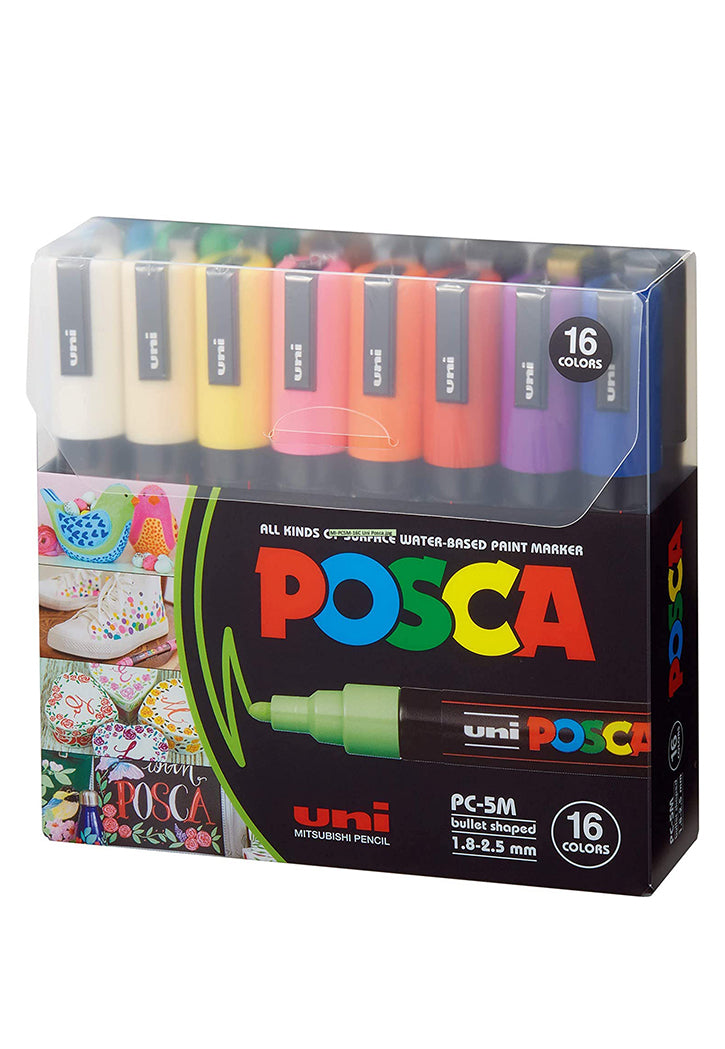 UNI POSCA BULLET SHAPED WATER BASED PAINT MARKER 1.8-2.5MM 16COLORS PACK