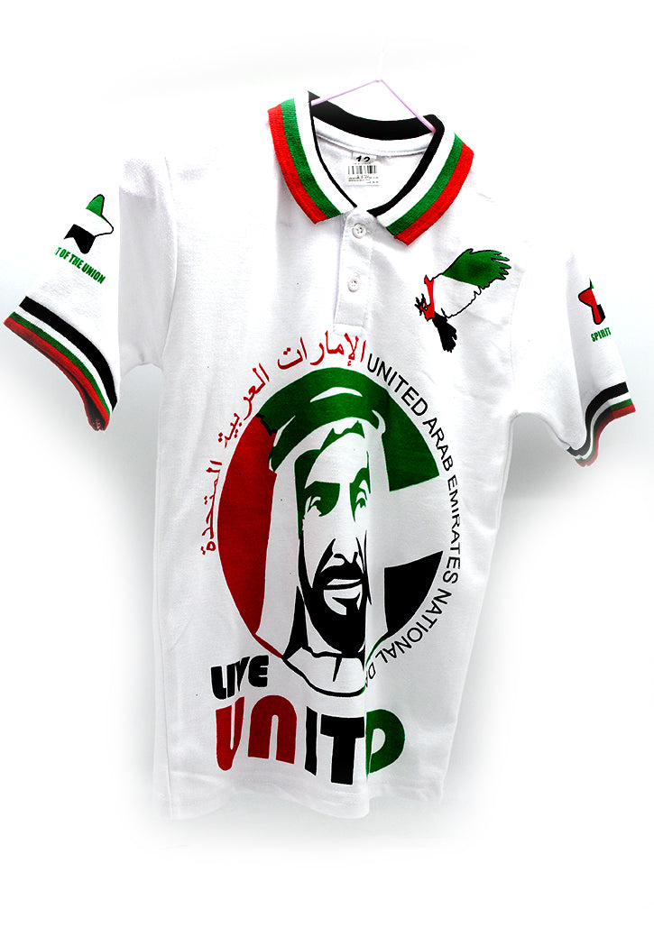 تيشيرت علم الامارات  UAE NATIONAL DAY POLO SHIRT W/ SHK. ZAYED & LIVE UNITED ASSTD