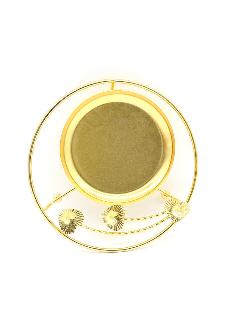 ROUND METAL TRAY W/1 PLATE 26X26CM GOLD